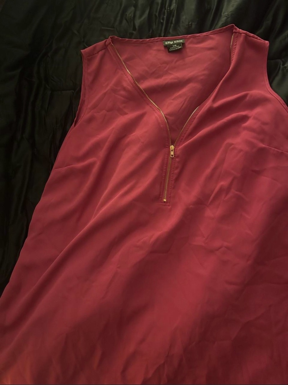 City Chic Sleeveless Zip-Front Camisole in Berry Red with Gold Zip